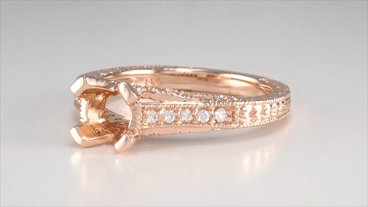 X & O Kisses 1/2 Carat Diamond Engagement Ring Setting in 14 Karat Rose Gold - Item: R1153R50-LC - Image: 7