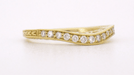 Yellow Gold Art Deco Curved Filigree and Wheat Engraved Diamond Wedding Ring