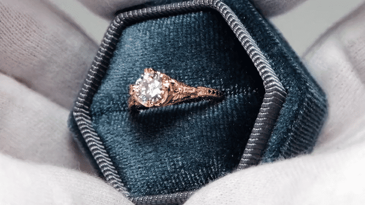 Art Deco 3/4 Carat Vintage Engraved Engagement Ring Mounting with Filigree Flowers for a 6mm Round Stone in 14 Karat Rose Gold - Item: R356R75 - Image: 5