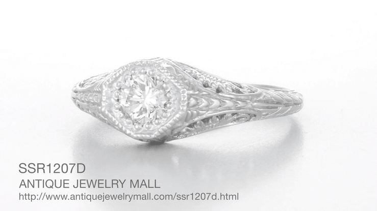 Art Deco 1/3 Carat Diamond Filigree Engagement Ring in Sterling Silver - Item: SSR1207D - Image: 4