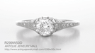 Art Deco Crown of Leaves Filigree Solitaire Diamond Engagement Ring in White Gold