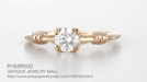 Art Deco Hearts and Clovers Solitaire Diamond Engagement Ring in 14 Karat Rose ( Pink ) Gold