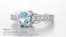 Art Deco 3/4 Carat Aquamarine Castle Engagement Ring in 18 Karat White Gold