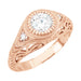 Rose Gold Art Deco Low Dome Engraved Filigree 3/4 Carat Diamond Engagement Ring