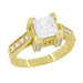 Art Deco 1 to 1.30 Carat Princess Cut Diamond Yellow Gold Castle Engagement Ring Setting - 14K or 18K