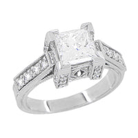 Art Deco 1.00 to 1.30 Carat Princess Cut Square Diamond Engagement Ring Setting in White Gold
