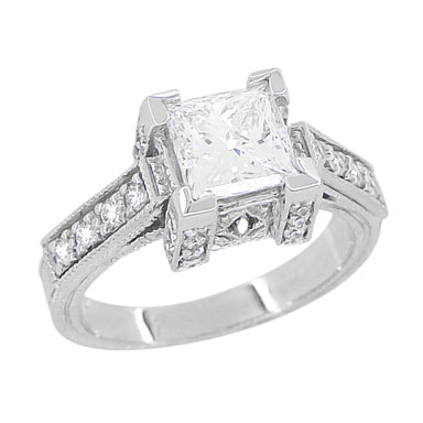 Art Deco 1.00 to 1.30 Carat Princess Cut Square Diamond Engagement Ring Setting in White Gold