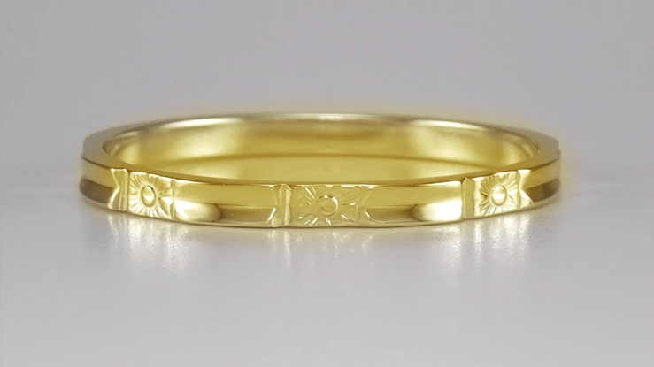 Art Deco Yellow Gold Sculptural Geometric Floral Wedding Ring - 2.5mm Wide - Item: MWR113Y10 - Image: 2