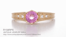 Art Deco Pink Sapphire and Diamonds Filigree Engagement Ring in 14 Karat Pink ( Rose ) Gold