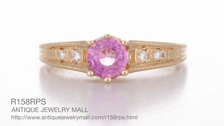 Art Deco Pink Sapphire and Diamonds Filigree Engagement Ring in 14 Karat Pink ( Rose ) Gold - Item: R158RPS - Image: 8