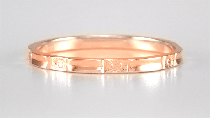 Art Deco Sculptural Floral Wedding Band in 14 Karat Rose Gold - 2.5mm Wide - Item: MWR113R - Image: 2