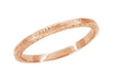 Art Deco Thin Wedding Band in 14 Karat Rose Gold with Wheat Engraving on Three Sides - 2.3mm Wide
