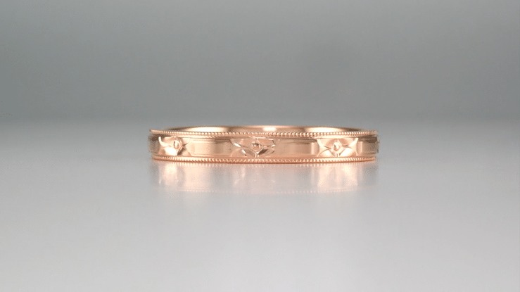 Art Deco 1920's Style 14 Karat Rose Gold Flowers and Bars Wedding Band - Item: R638R - Image: 6