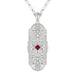 Art Deco Flowers Filigree Square Ruby Pendant Necklace in Sterling Silver with Diamonds