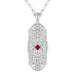 Art Deco Flowers Filigree Square Ruby Pendant Necklace in Sterling Silver with Diamonds