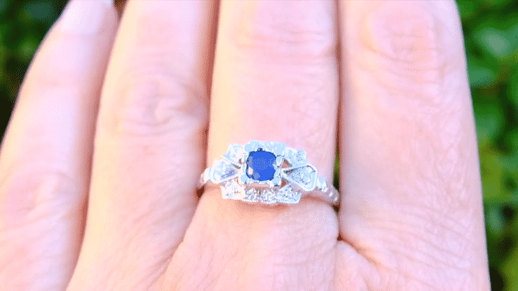 Lexington Art Deco Blue Sapphire and Diamonds Engagement Ring in White Gold - Item: R880SW14 - Image: 6