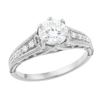 Art Deco Antique 1920's Style Diamond Scroll Side Filigree Engagement Ring in 14K White Gold