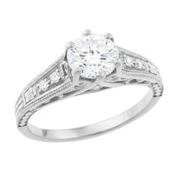 Art Deco Antique 1920's Style Diamond Scroll Side Filigree Engagement Ring in 14K White Gold