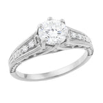 Art Deco Antique 1920's Style Diamond Scroll Side Filigree Engagement Ring in 14K White Gold