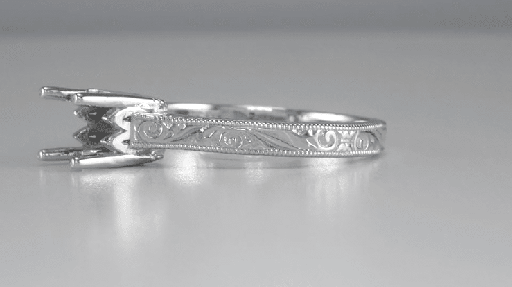 Art Deco 3/4 Carat Crown Scrolls Filigree Engagement Ring Setting in Platinum - Item: R199PRP75 - Image: 6