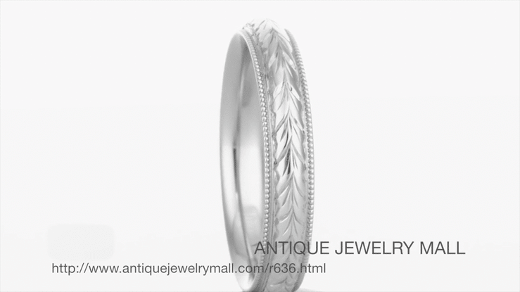 Art Deco 4mm Wide Carved Wheat Platinum Wedding Ring  - Hand Engraved - Item: R636P - Image: 6