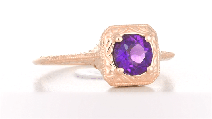 Art Deco Amethyst Filigree Scrolls Engraved 14 Karat Rose Gold Engagement Ring - Item: R183RAM - Image: 6