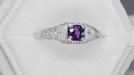 Art Deco Amethyst and Diamond Filigree Promise Ring in 14 Karat White Gold