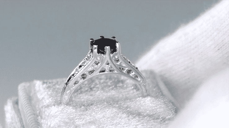 Art Deco Blue Sapphire Filigree Promise Ring in Sterling Silver with White Sapphire Side Stones - Item: SSR158-7 - Image: 7