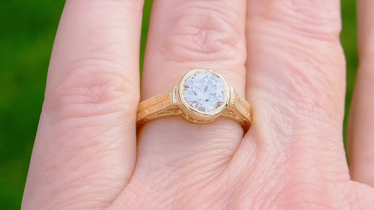 Art Deco Filigree Yellow Gold Low Profile Bezel Engagement Ring Setting for a 1 - 1.25 Carat Round Diamond | 14K or 18K - Item: R306Y1K14 - Image: 5