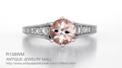 Art Deco Antique Style Morganite and Diamond Filigree Engagement Ring in 14 Karat White Gold