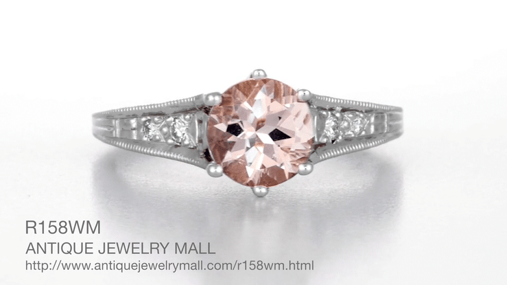 Art Deco Antique Style Morganite and Diamond Filigree Engagement Ring in 14 Karat White Gold - Item: R158WM - Image: 8