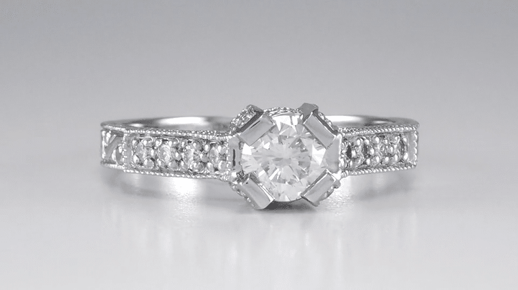 Art Deco Platinum Castle Filigree Engagement Ring Mounting for a 1/2 Carat Diamond - Item: R240 - Image: 3