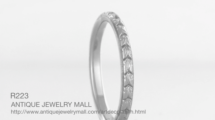 Art Deco Platinum Engraved Wheat Thin Wedding Band - 2mm Wide - Item: R223 - Image: 3