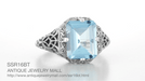 Art Deco Rectangular Blue Topaz Filigree Ring in Sterling Silver