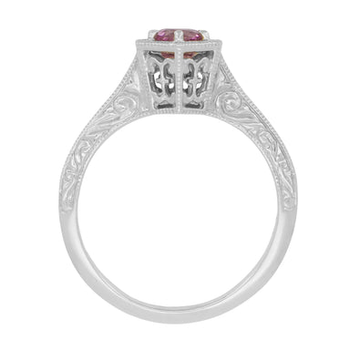 Hexagonal Art Deco Pink Sapphire Filigree Engagement Ring in 14K White Gold - alternate view