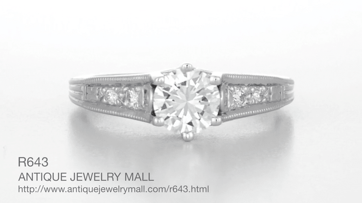 Art Deco Antique 1920's Style Diamond Scroll Side Filigree Engagement Ring in 14K White Gold - Item: R643-LC - Image: 7