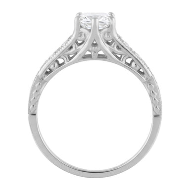 Art Deco Antique 1920's Style Diamond Scroll Side Filigree Engagement Ring in 14K White Gold - alternate view