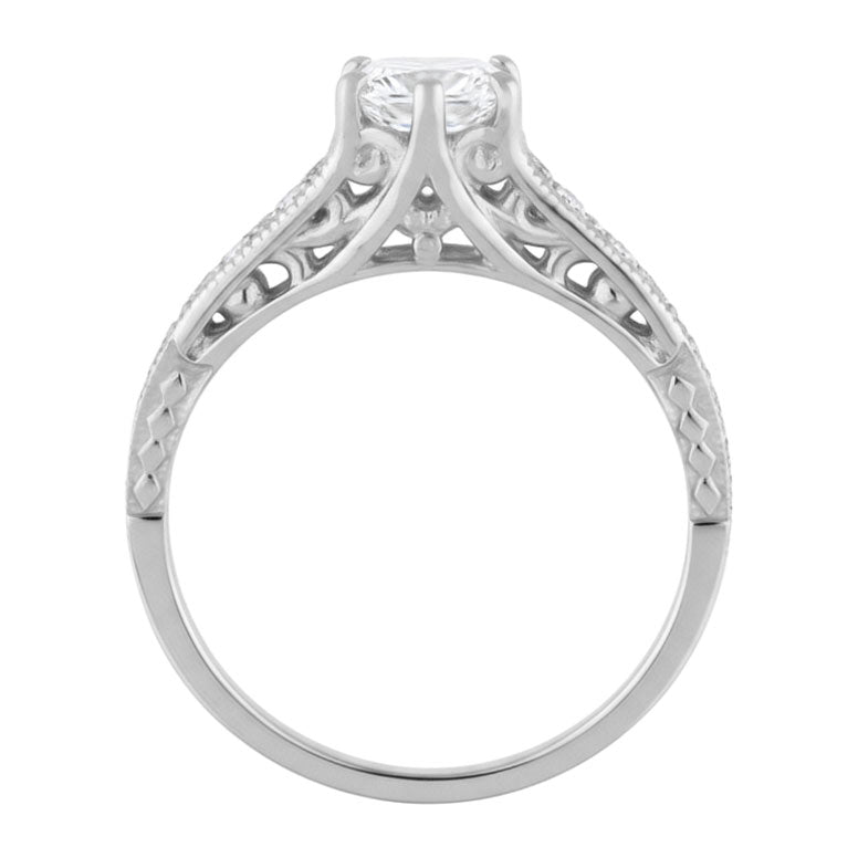 Art Deco Antique 1920's Style Diamond Scroll Side Filigree Engagement Ring in 14K White Gold - Item: R643-LC - Image: 2