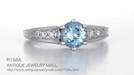 Art Deco Antique Style Filigree Aquamarine and Diamond Engagement Ring in 14 Karat White Gold