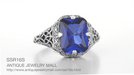 Art Deco Flowers and Leaves Lab Grown Blue Sapphire Filigree Ring in Sterling Silver - 3.75 Carats