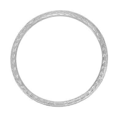 Art Deco White Gold Thin Wheat Pattern Wedding Band with Engraving on Three Sides - 2.3mm Wide Antique Ring Replica - alternate view