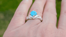 Art Deco Arizona Turquoise Engraved Filigree Ring in Sterling Silver