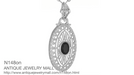 Art Deco Black Onyx Filigree Oval Pendant Necklace in Sterling Silver
