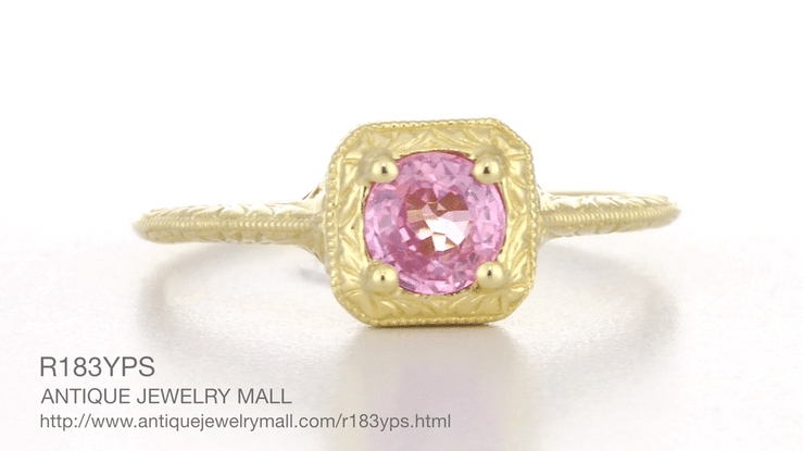 Art Deco Carved Filigree Yellow Gold Pink Sapphire Engagement Ring - Item: R183YPS - Image: 6