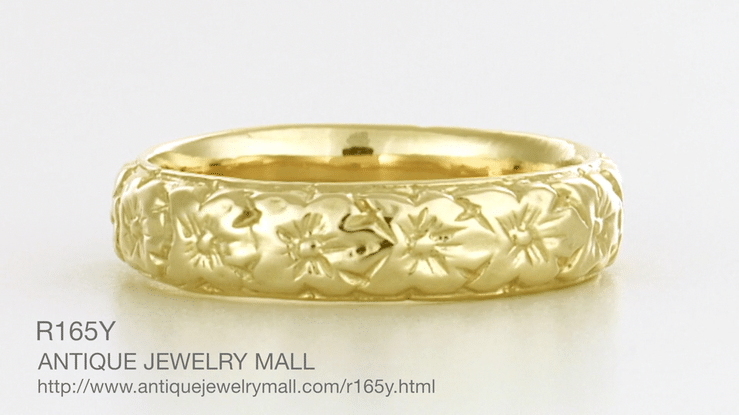 Art Deco Hibiscus Flowers Wedding Band in Yellow Gold - 14K or 18K - Item: R165Y14 - Image: 3