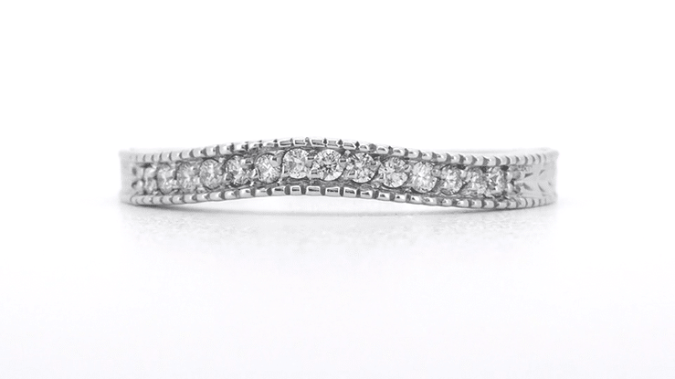 Art Deco Carved Wheat & Diamonds Curved Wedding Band in 14K or 18K White Gold - Item: WR1153W14 - Image: 7