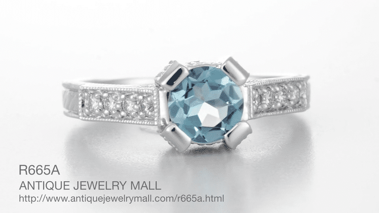Art Deco Castle 3/4 Carat Aquamarine Engagement Ring in Platinum - Item: R665A - Image: 8