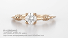 Art Deco Clovers and Hearts White Sapphire Engagement Ring in 14 Karat Rose ( Pink ) Gold
