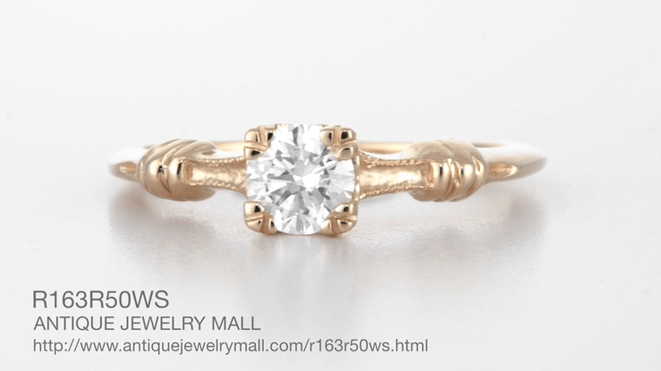 Art Deco Clovers and Hearts White Sapphire Engagement Ring in 14 Karat Rose ( Pink ) Gold - Item: R163R50WS - Image: 4
