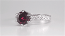 Art Deco Crown Filigree Scrolls 1.5 Carat Rhodolite Garnet Engagement Ring in 18 Karat White Gold